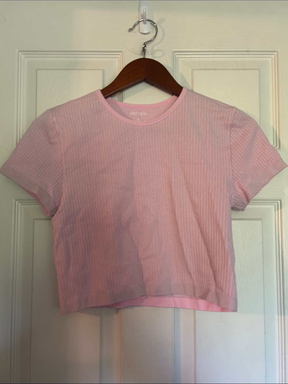 wild fable Light Pink Ribbed Short Sleeve Crop Top